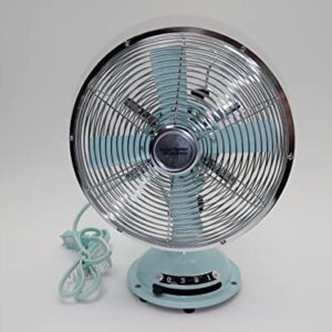 8" All Metal Durable Tabletop Fan Retro Antique Style 3 Speed Oscillating Desk, Mint