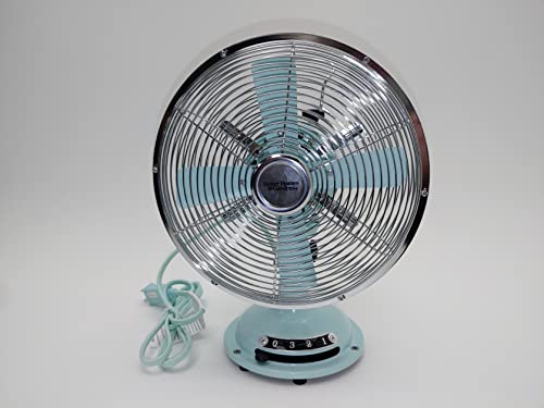 8" All Metal Durable Tabletop Fan Retro Antique Style 3 Speed Oscillating Desk, Mint