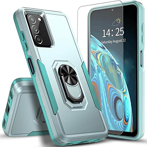 Circlemalls Samsung A03S Case, Galaxy A03S Case, [NOT FIT A03 CORE] with [Tempered Glass Screen Protector Include] Military Grade 12 ft Drop Test Shockproof W/Ring Holder Kickstand Phone Cover-Teal