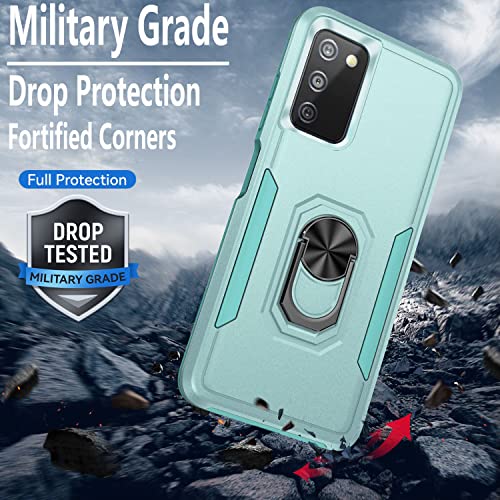 Circlemalls Samsung A03S Case, Galaxy A03S Case, [NOT FIT A03 CORE] with [Tempered Glass Screen Protector Include] Military Grade 12 ft Drop Test Shockproof W/Ring Holder Kickstand Phone Cover-Teal