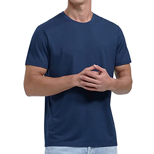 Woolinkin Merino Wool Coolmax Blend T Shirt - Men’s Durable Short Sleeve Wool Base Layer - 150 Lightweight (as1, Alpha, xx_l, Regular, Regular, Deep Navy)