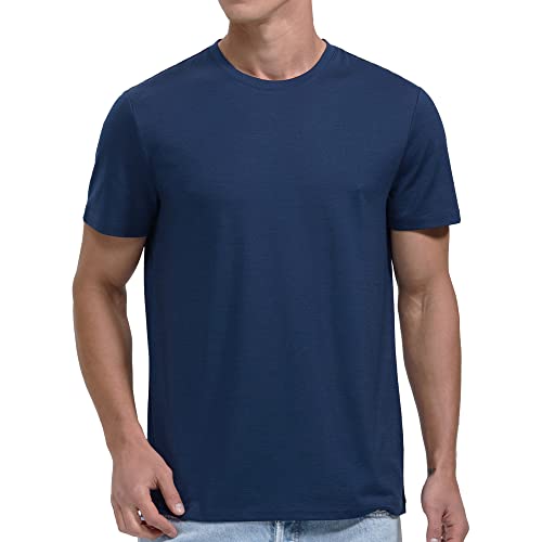 Woolinkin Merino Wool Coolmax Blend T Shirt - Men’s Durable Short Sleeve Wool Base Layer - 150 Lightweight (as1, Alpha, xx_l, Regular, Regular, Deep Navy)