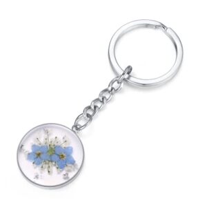 forget-me-not and queen anne's lace wildflower keychain | real flower keychain | personalized handmade keychain | dried pressed flower keychain charms | gifts for her