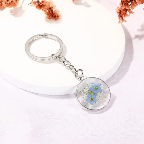 Forget-Me-Not and Queen Anne's Lace Wildflower Keychain | Real Flower Keychain | Personalized Handmade Keychain | Dried Pressed Flower Keychain Charms | Gifts for Her