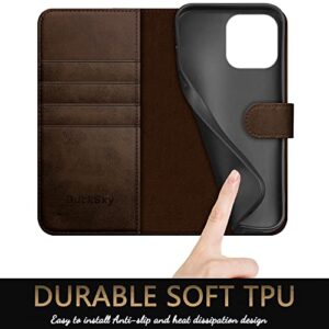 DuckSky for iPhone 13 Pro Max 6.7" Genuine Leather Wallet case【RFID Blocking】【4 Credit Card Holder】【Real Leather】 Flip Folio Book Protective Cover Women Men for Apple 13ProMax Phone case Brown