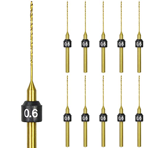 ARROWMAX Mini Twist Drill Bits Set, Size Marked, Titanium Coated High Speed Steel Micro Drill Bits, 3/32-Inch Shank, Hole Drilling Tool for DIY, Jewelry, Amber, Beads, Aluminum, Copper, Wood (0.6 mm 10 Pcs)