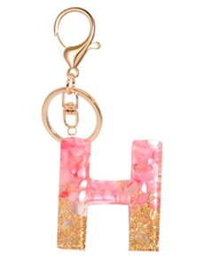 mboah pink initial letter keychain for women、kids、teens、girls、sisters、couples，cute key chain accessories for car keys、wallet、backpack，personalized funny gift for girlfriend、boyfriend、family(letter：h)
