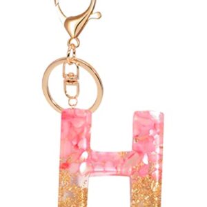 MBOAH Pink Initial Letter Keychain for Women、Kids、Teens、Girls、Sisters、Couples，Cute Key Chain Accessories for Car Keys、Wallet、Backpack，Personalized Funny Gift for Girlfriend、Boyfriend、Family(Letter：H)