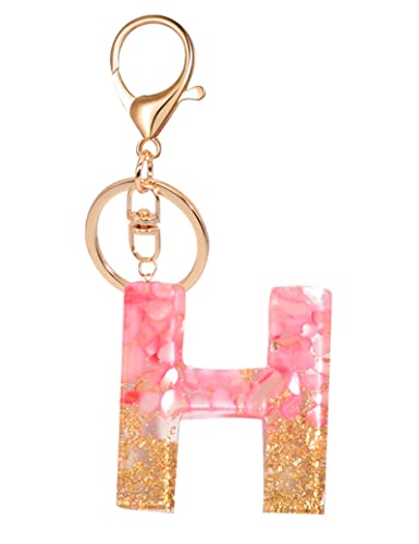 MBOAH Pink Initial Letter Keychain for Women、Kids、Teens、Girls、Sisters、Couples，Cute Key Chain Accessories for Car Keys、Wallet、Backpack，Personalized Funny Gift for Girlfriend、Boyfriend、Family(Letter：H)