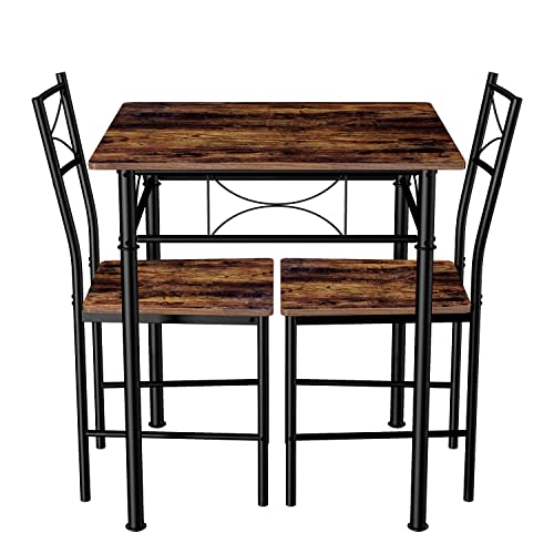 JOIN IRON 3-Piece Kitchen Dining Room Table Set for Small Spaces，Iron Wood Square Table with 2 Chairs for Kitchen Dining Room Furniture