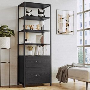ironck industrial bookcase with file cabinet drawers, 71.6 in tall bookshelf 5 tier, freestanding storage home office cabinet organizer, rustic home decor, black