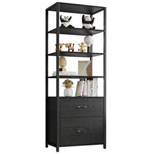 IRONCK Industrial Bookcase with File Cabinet Drawers, 71.6 in Tall Bookshelf 5 Tier, Freestanding Storage Home Office Cabinet Organizer, Rustic Home Decor, Black