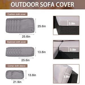VIXLON Outdoor Patio Cushions Replacement Covers for Wicker Rattan Patio Furniture Conversation Set Outdoor Cushion Covers with Zipper Fit (Grey (Only Cover), 14 Piece Sets)