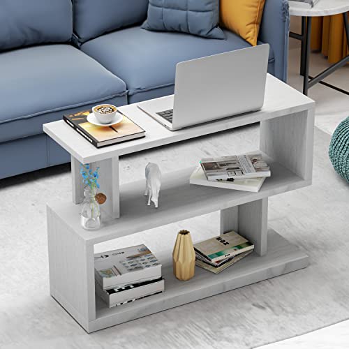 Tmtourh 35.4" Console Table Sofa Side Table, 3 Tier TV Stand Console Table Sturdy End Table Coffee Table Entryway Table Accent Table for Living Room, Bedroom, Hallway -White