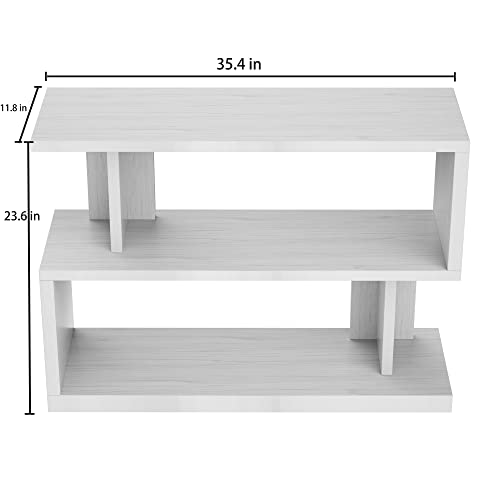 Tmtourh 35.4" Console Table Sofa Side Table, 3 Tier TV Stand Console Table Sturdy End Table Coffee Table Entryway Table Accent Table for Living Room, Bedroom, Hallway -White