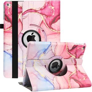 case for ipad 9.7 5th/ 6th gen (2017/2018)/ ipad air 2/ air 1-360 degree rotating multi angle viewing folio stand cases with auto sleep/wake (marble pink)