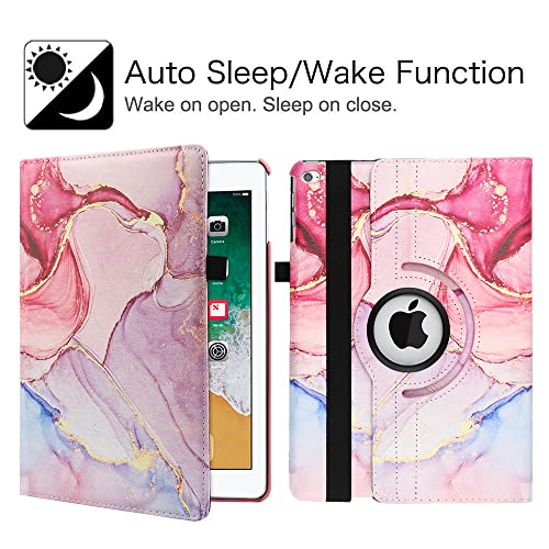 Case for iPad 9.7 5th/ 6th Gen (2017/2018)/ iPad Air 2/ Air 1-360 Degree Rotating Multi Angle Viewing Folio Stand Cases with Auto Sleep/Wake (Marble Pink)