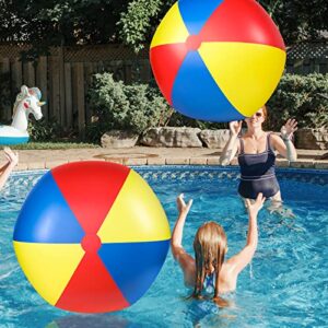 Chitidr 2 Pack 5 Feet Giant Beach Ball Large 3 Color Inflatable Ball Jumbo Plastic Water Balls for Adults Family Sport Beach Toys Massive Water Games Hawaiian Party Swimming Pool Party Decorations