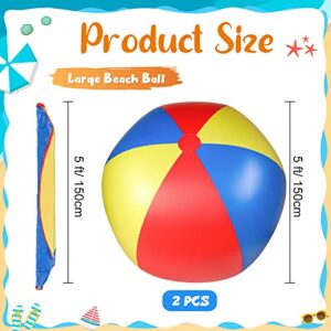 Chitidr 2 Pack 5 Feet Giant Beach Ball Large 3 Color Inflatable Ball Jumbo Plastic Water Balls for Adults Family Sport Beach Toys Massive Water Games Hawaiian Party Swimming Pool Party Decorations