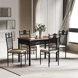 Tangkula 5 Pieces Dining Table and Chairs Set, Vintage Retro Wood Top Metal Frame Padded Seat Dining Table Set Home Kitchen Dining Room Furniture