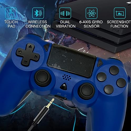 GameNext 【Blue, Upgraded Wireless P4 Remote Controller Compatible with PS-4/Slim/Pro with Dual Vibration/6-Axis Motion Sensor/Audio Replacement for PS-4 Controller