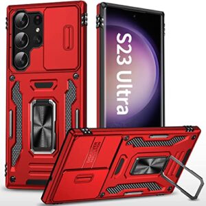 sefing phone case s23 ultra, for galaxy s23 ultra phone case with stand, slide camera cover, 360°ring magnetic kickstand, heavy duty shockproof anti-scratch rugged case for samsung s23 ultra (red)