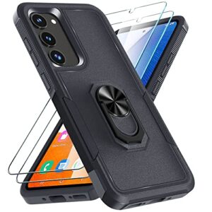 samsung galaxy a54 5g case with screen protector (2 packs),[military grade][shockproof protection][built-in ring kickstand] heavy duty pc+tpu dual layer case cover-black