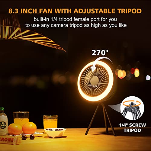 Yonktoo 10400mAh Portable Rechargeable Fan, Remote Desk Camping 8-Inch Fan with LED Lantern，Mobile Power Bank, 3 Speeds 3 Lighting Modes,Fan for Bedroom, Office Outdoor and Tent