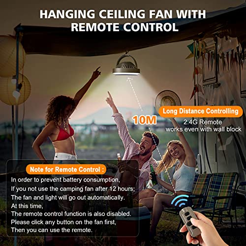 Yonktoo 10400mAh Portable Rechargeable Fan, Remote Desk Camping 8-Inch Fan with LED Lantern，Mobile Power Bank, 3 Speeds 3 Lighting Modes,Fan for Bedroom, Office Outdoor and Tent