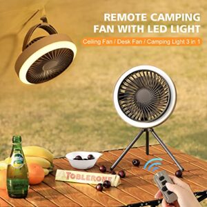 Yonktoo 10400mAh Portable Rechargeable Fan, Remote Desk Camping 8-Inch Fan with LED Lantern，Mobile Power Bank, 3 Speeds 3 Lighting Modes,Fan for Bedroom, Office Outdoor and Tent