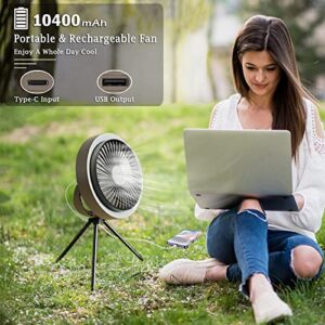 Yonktoo 10400mAh Portable Rechargeable Fan, Remote Desk Camping 8-Inch Fan with LED Lantern，Mobile Power Bank, 3 Speeds 3 Lighting Modes,Fan for Bedroom, Office Outdoor and Tent