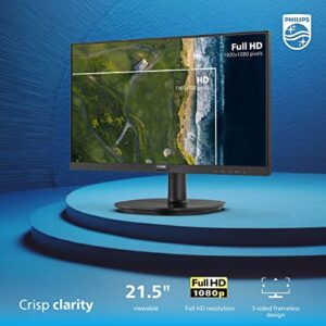 PHILIPS Computer Monitors 22 inch Class Thin Full HD (1920 x 1080) 75Hz Monitor, VESA, HDMI & VGA Port, 4 Year Advance Replacement Warranty, 221V8LN