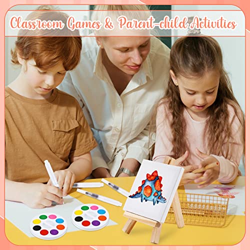 Watercolor Paint Sets 8 Colors Watercolor with 3 x 3 Inch Painting Canvas Panel with Mini Wooden Easel Set Stretched Canvas Display Easel Painting Brush Kit with Paint Brush for Kids (24 Sets)