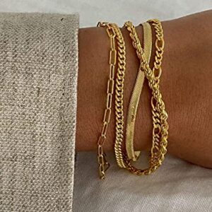 DEARMAY Gold Bracelets for Women Trendy Gold Jewelry Set for Women Cuban Link Chain 14K Gold Plated Filled Figaro Paperclip Rope Herringbone Bracelet Pack 18K Gifts for Women Teen Girls