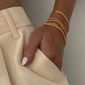 DEARMAY Gold Bracelets for Women Trendy Gold Jewelry Set for Women Cuban Link Chain 14K Gold Plated Filled Figaro Paperclip Rope Herringbone Bracelet Pack 18K Gifts for Women Teen Girls