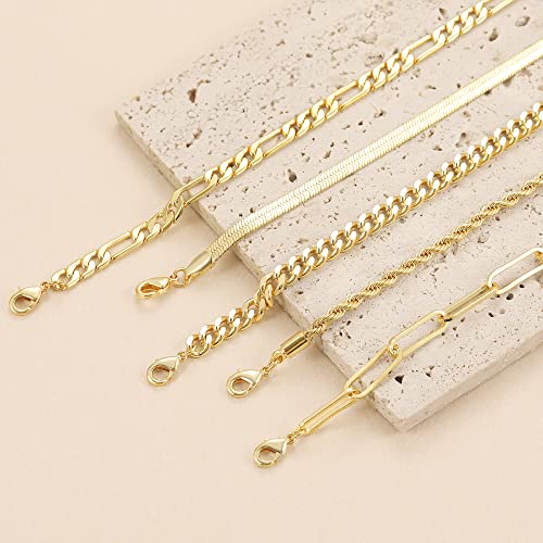 DEARMAY Gold Bracelets for Women Trendy Gold Jewelry Set for Women Cuban Link Chain 14K Gold Plated Filled Figaro Paperclip Rope Herringbone Bracelet Pack 18K Gifts for Women Teen Girls