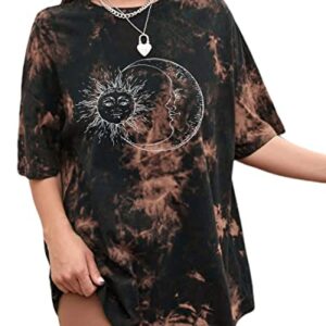 CSDAJIO Women Sun and Moon Print Tie Dye Oversized T Shirt Graphic Tees Vintage Summer Short Sleeve Crewneck Casual Tops Brown M Tie-Dye Brown-Sun and Moon XX-Large