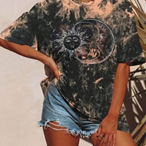 CSDAJIO Women Sun and Moon Print Tie Dye Oversized T Shirt Graphic Tees Vintage Summer Short Sleeve Crewneck Casual Tops Brown M Tie-Dye Brown-Sun and Moon XX-Large