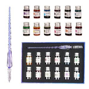 aokuy glass pen set calligraphy dip pens,12 colorful inks,caligraphy sets for art, writing, signature, decoration, gift