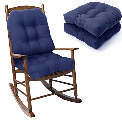 MASKMELLOW Rocking Chair Cushion 2 Pack Set 19 x 19 Inch U Shape Patio Seat Cushions Non-Slip Seat/Back Chair Cushion Soft Thickened Indoor/Outdoor Overstuffed Patio Chaise Lounger Cushion (Navy)