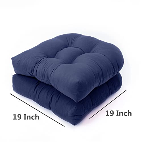 MASKMELLOW Rocking Chair Cushion 2 Pack Set 19 x 19 Inch U Shape Patio Seat Cushions Non-Slip Seat/Back Chair Cushion Soft Thickened Indoor/Outdoor Overstuffed Patio Chaise Lounger Cushion (Navy)