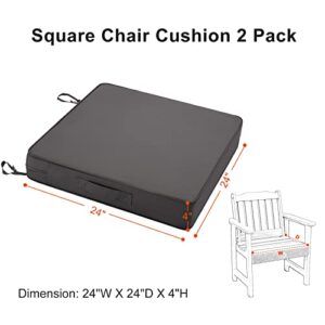 PATIOASIS 24 x 24 Outdoor Chiar Cushions Waterproof Hampton Bay Chair Cushions Replacement Weather Resistant Square Corner Deep Seat Outdoor Cushion with Adjustable Straps & Handle Gray