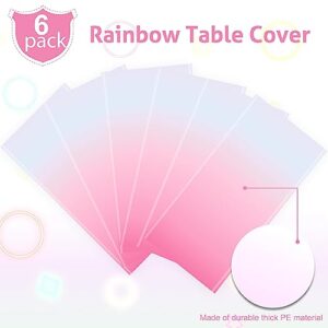 3 Pack Pastel Rainbow Tablecloths Rainbow Plastic Tablecloth Rainbow Party Decorations Rainbow Birthday Party Supplies Pastel Table Covers for Birthday Wedding Shower Party Supplies, 108 x 54 Inch