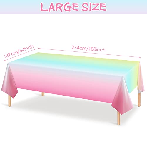 3 Pack Pastel Rainbow Tablecloths Rainbow Plastic Tablecloth Rainbow Party Decorations Rainbow Birthday Party Supplies Pastel Table Covers for Birthday Wedding Shower Party Supplies, 108 x 54 Inch