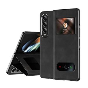 eaxer for samsung galaxy z fold 3 5g case, luxury magnetic case leather skin stand full coverage protection case cover (black)