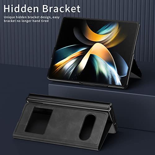 EAXER for Samsung Galaxy Z Fold 3 5G Case, Luxury Magnetic Case Leather Skin Stand Full Coverage Protection Case Cover (Black)