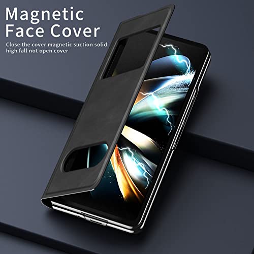 EAXER for Samsung Galaxy Z Fold 3 5G Case, Luxury Magnetic Case Leather Skin Stand Full Coverage Protection Case Cover (Black)