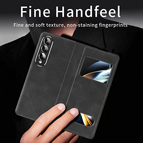 EAXER for Samsung Galaxy Z Fold 3 5G Case, Luxury Magnetic Case Leather Skin Stand Full Coverage Protection Case Cover (Black)