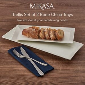 Mikasa Trellis Chip Resistant Set of 2 Platter Serving Tray, 12 and 15 inch, White