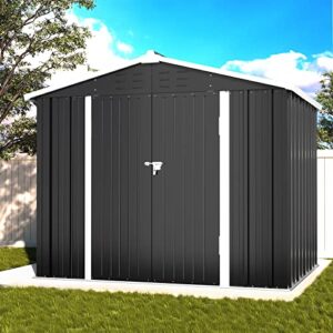 udpatio outdoor storage shed 8x6 ft, metal garden shed for bike, garbage can, tool, lawnmower, outside sheds & outdoor storage galvanized steel with lockable door for backyard, patio, lawn, dark grey